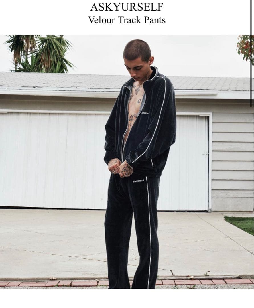 ASKYURSELF ベルベット トラックパンツ ブラック