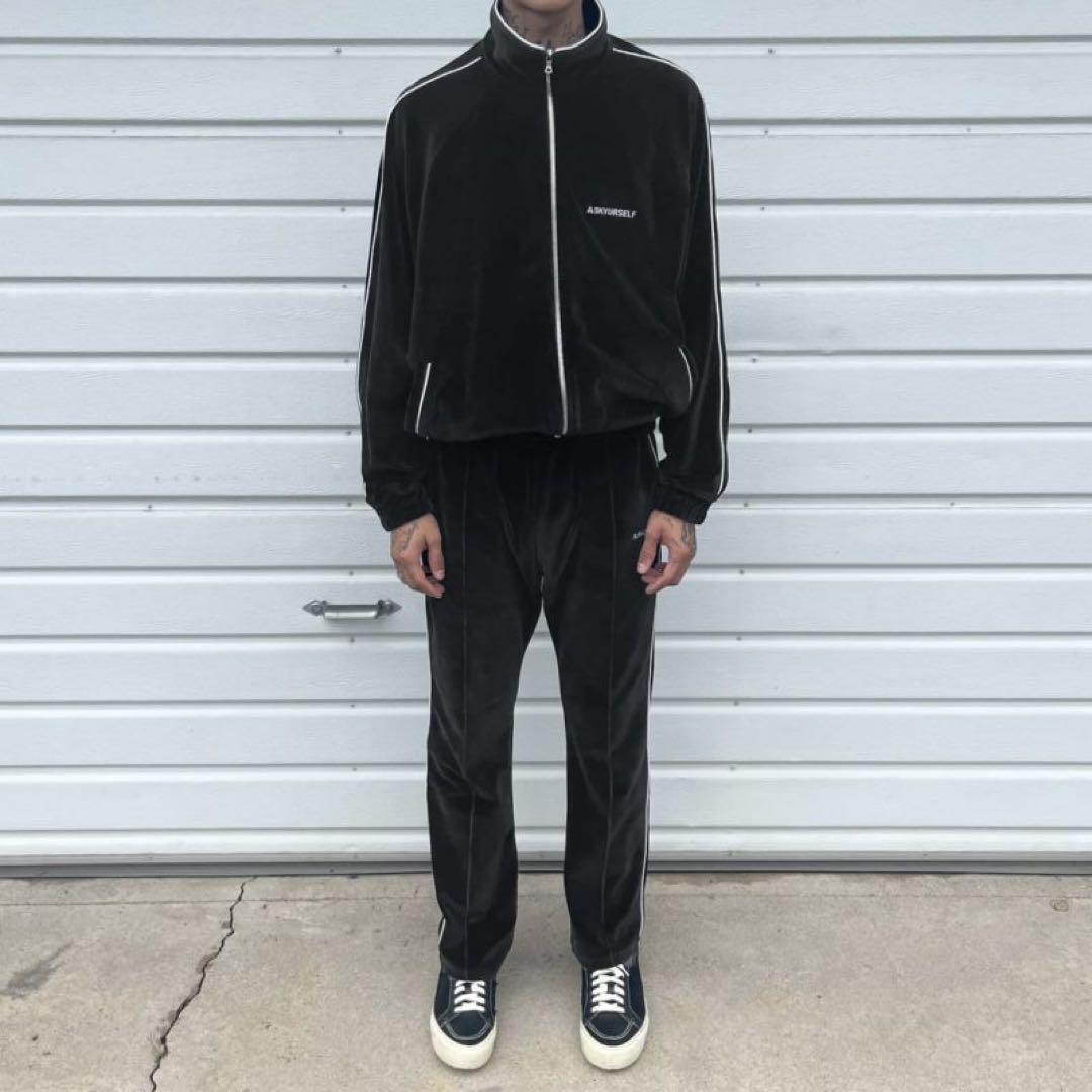 ASKYURSELF ベルベット トラックパンツ ブラック