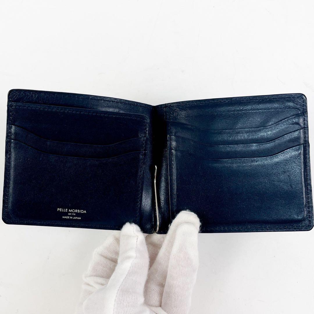 ✨美品✨ペッレモルビダ　マネークリップ　折り財布　日本製　ネイビー