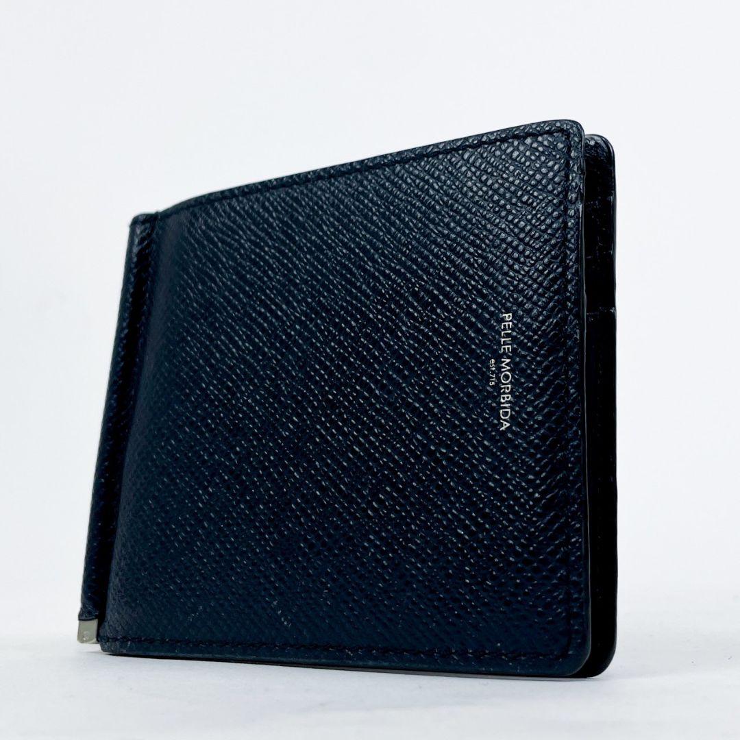 ✨美品✨ペッレモルビダ　マネークリップ　折り財布　日本製　ネイビー