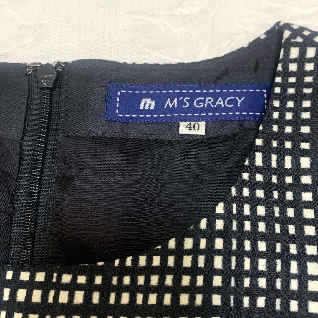 M'S GRACY ワンピース 40 花柄 ブラックフラワーモチーフ タック入り