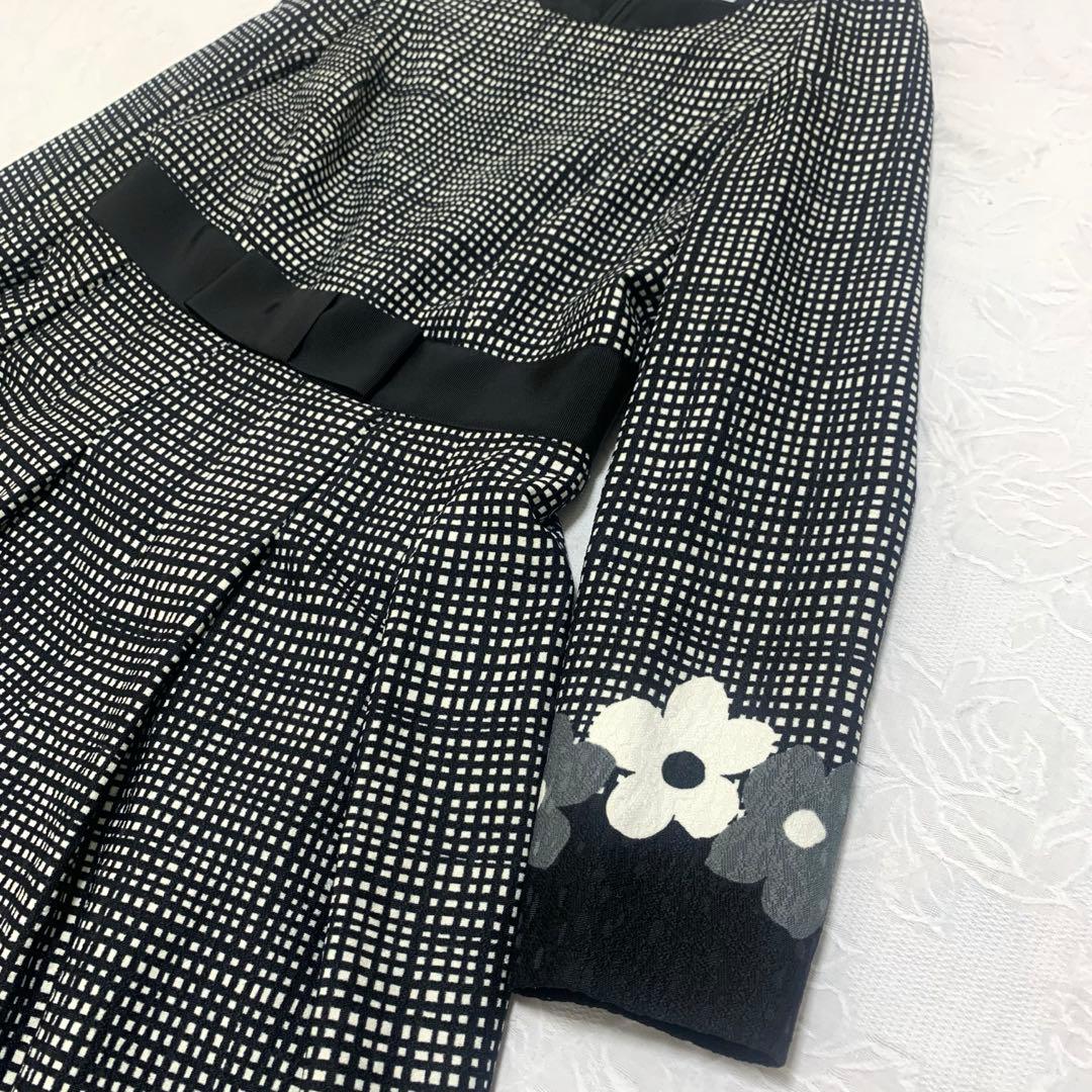 M'S GRACY ワンピース 40 花柄 ブラックフラワーモチーフ タック入り