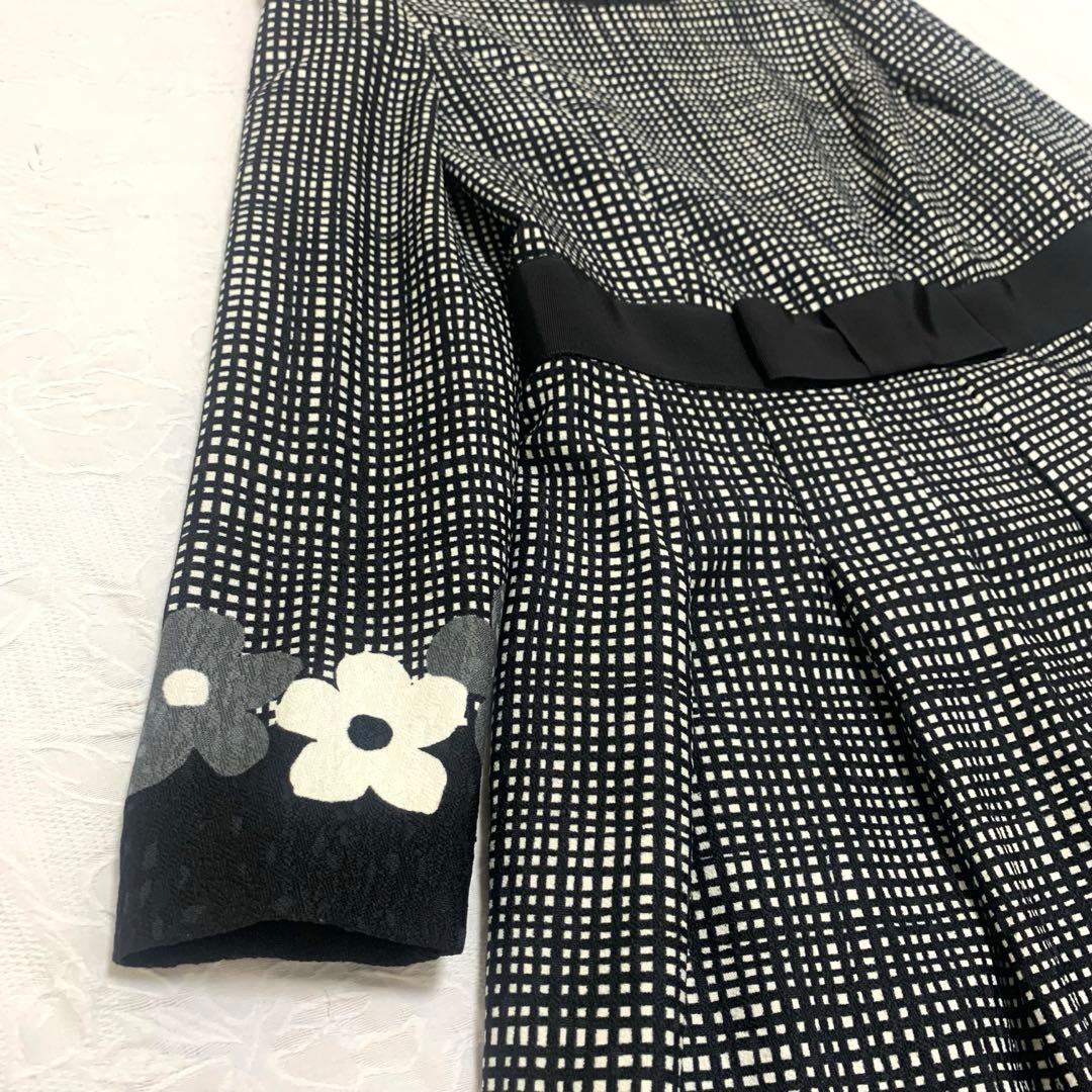 M'S GRACY ワンピース 40 花柄 ブラックフラワーモチーフ タック入り