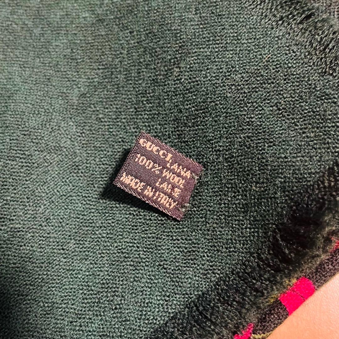 GUCCI グッチ 大判 ショール ストール ウール 花柄 美品　カーキ　みどり