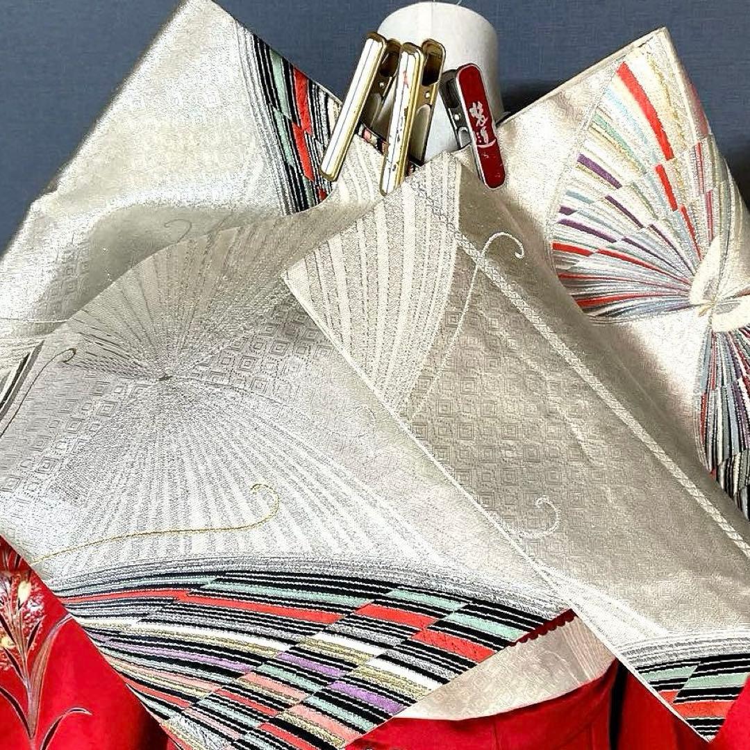 振袖フルセット　高身長　手描き友禅　成人式振袖　振袖　裄丈68 赤黒　バタフライ