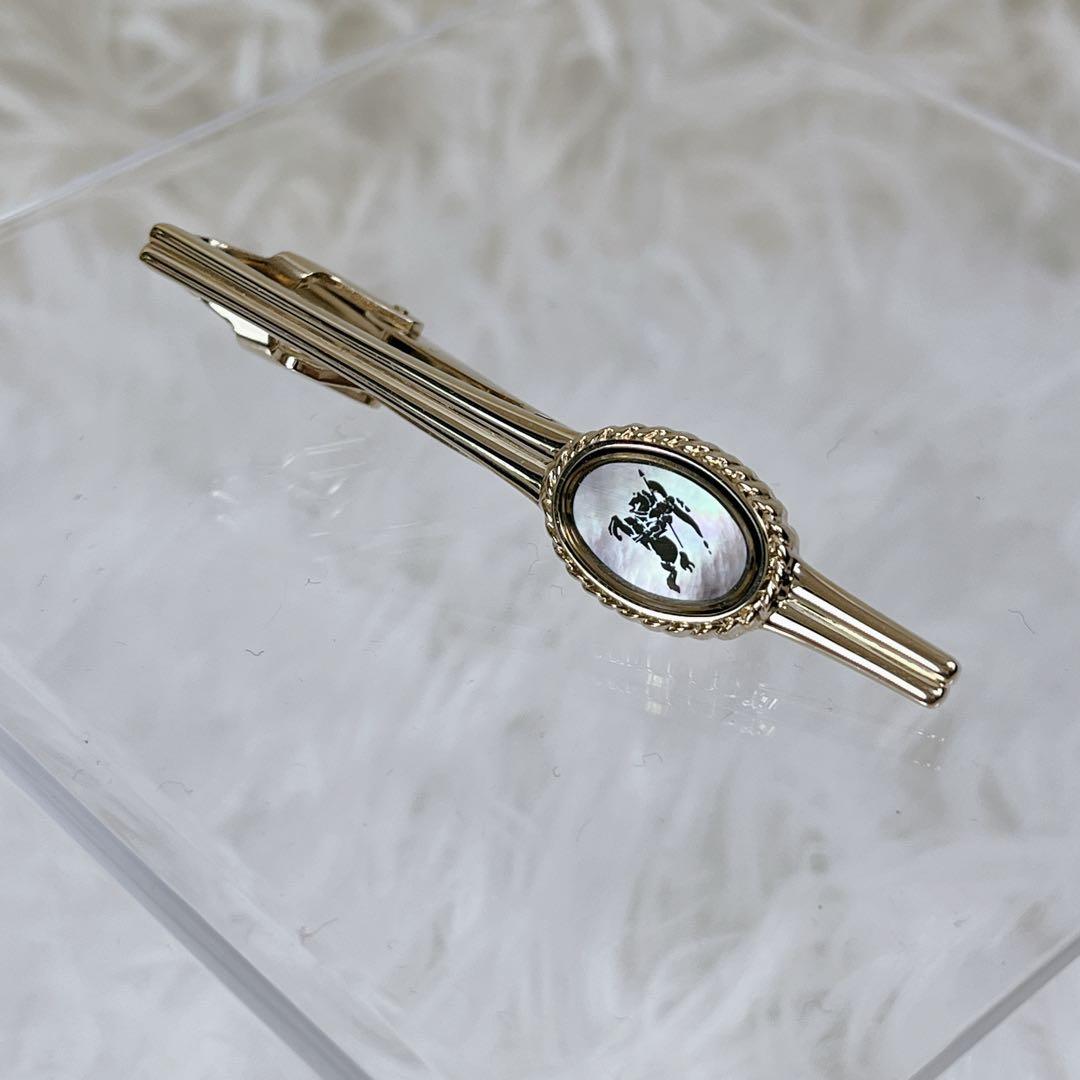 未使用級 BURBERRY カフスボタン タイピン セット シェル 白蝶貝