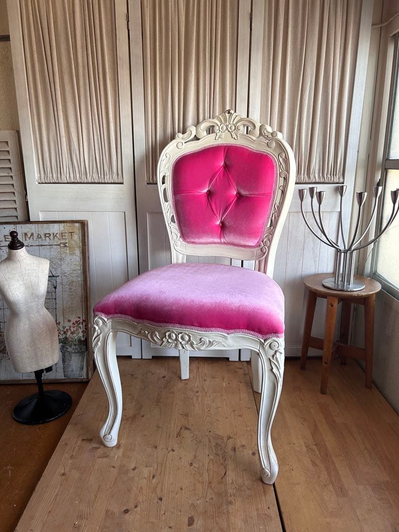ロココ調　椅子　プリンセス　姫　ダイニングチェアB　ピンク　アンティーク