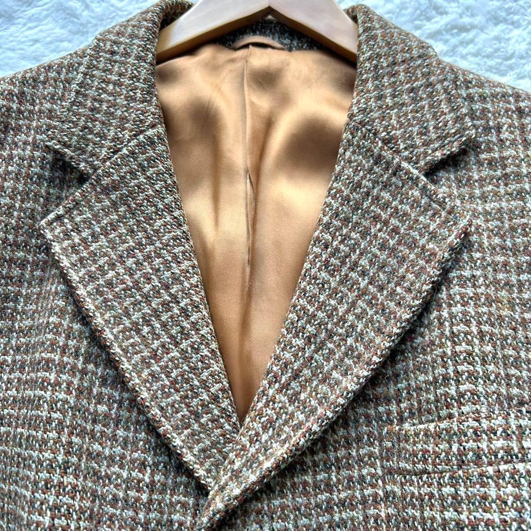 美品 ハリスツイード ヘリンボーン テーラードジャケット 胡桃ボタン ブラウン