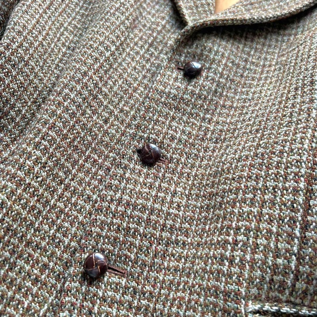 美品 ハリスツイード ヘリンボーン テーラードジャケット 胡桃ボタン ブラウン