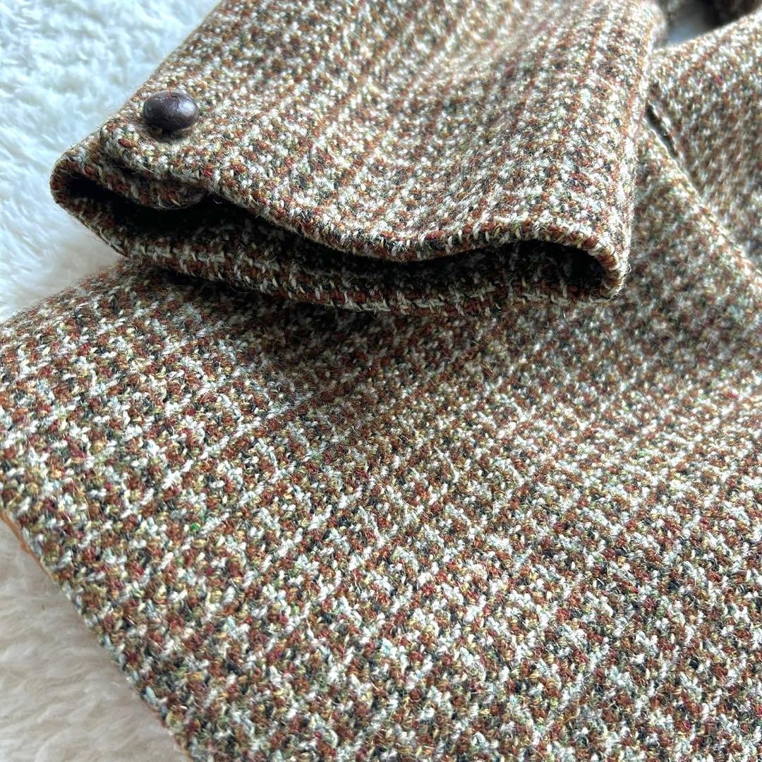 美品 ハリスツイード ヘリンボーン テーラードジャケット 胡桃ボタン ブラウン