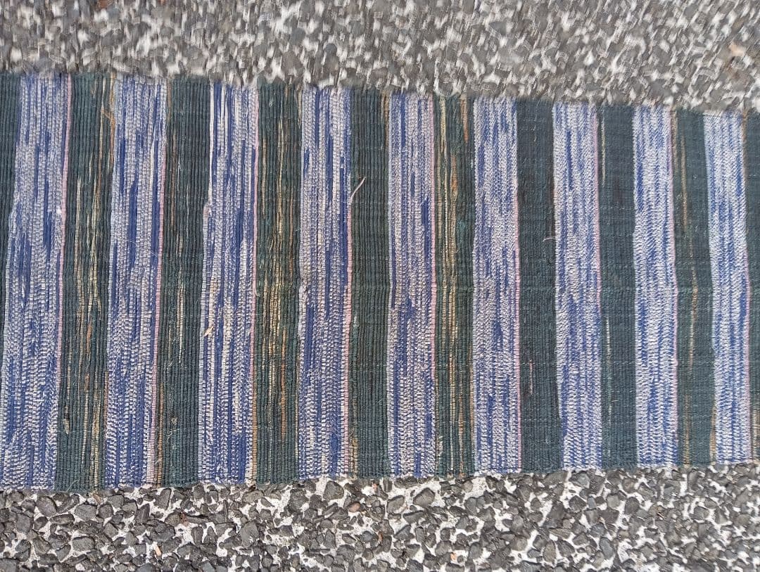 青と緑のストライプ 織物ランナー、裂織