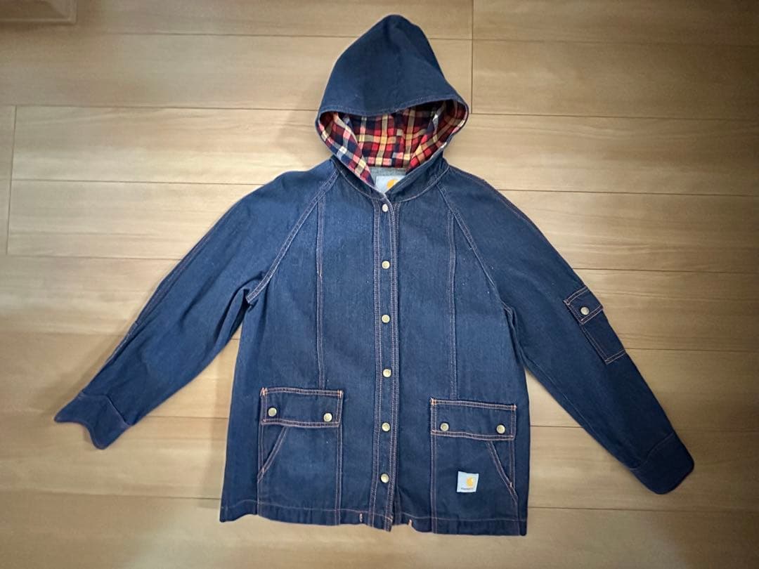 VINTAGEカーハートフード付デニムジャケット USA製Mサイズ