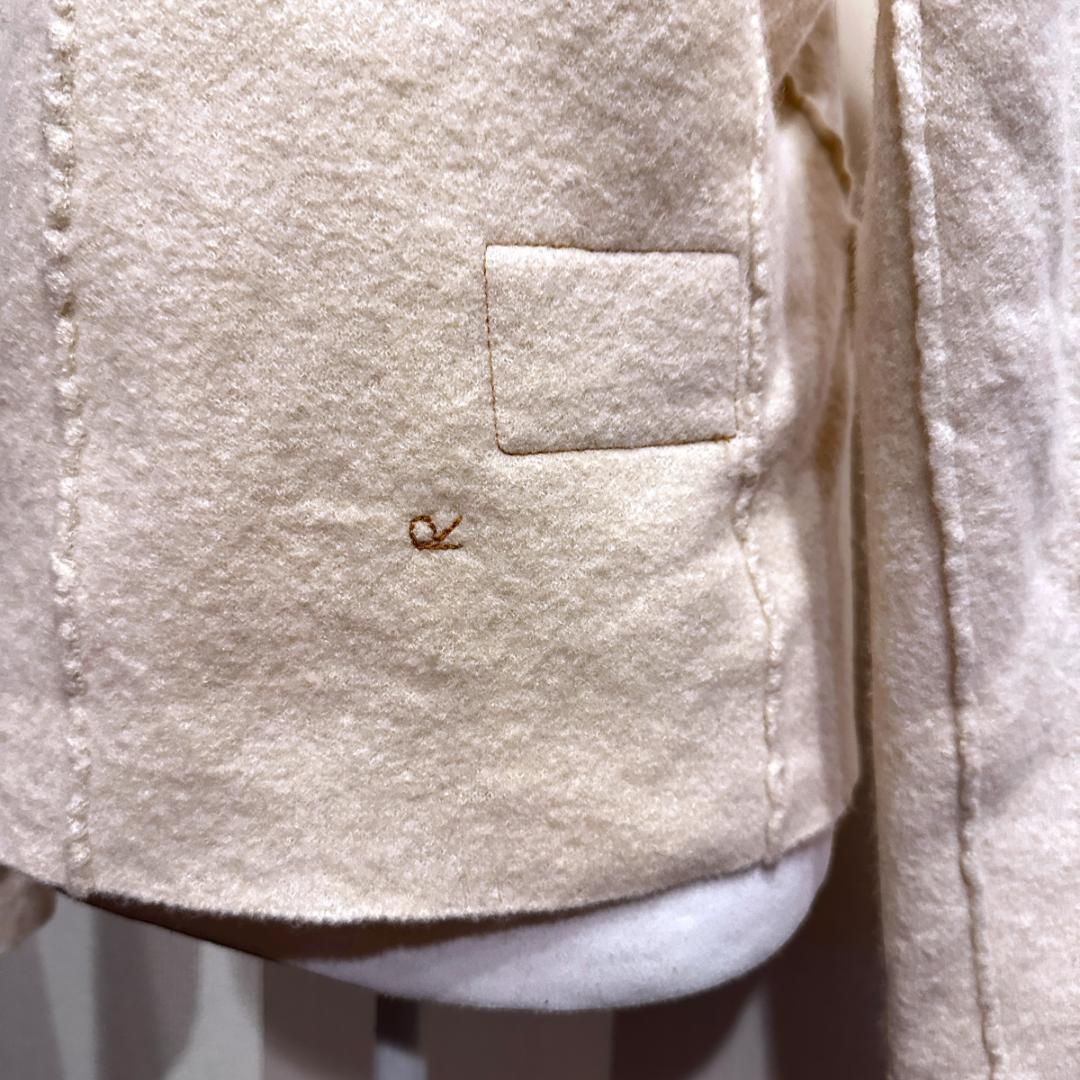 45R　メリノ縮絨カーディガンジャケット　白　HR0876