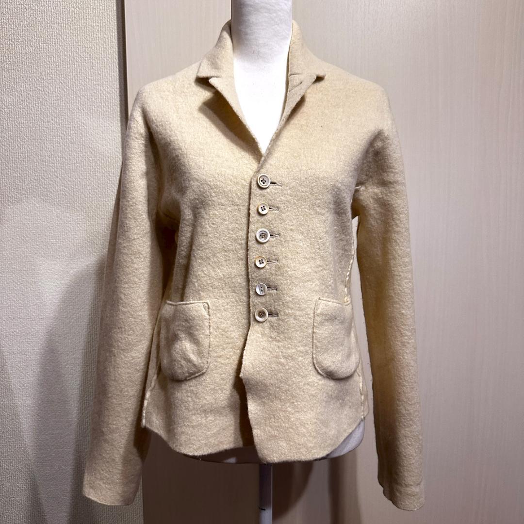 45R　メリノ縮絨カーディガンジャケット　白　HR0876