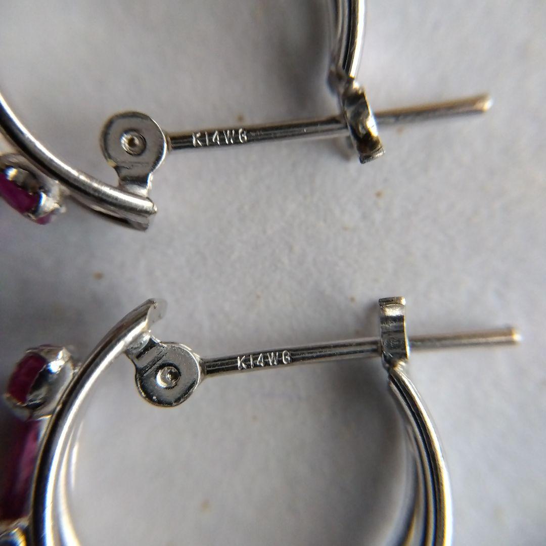 K14WG ピンクストーンのフープピアス