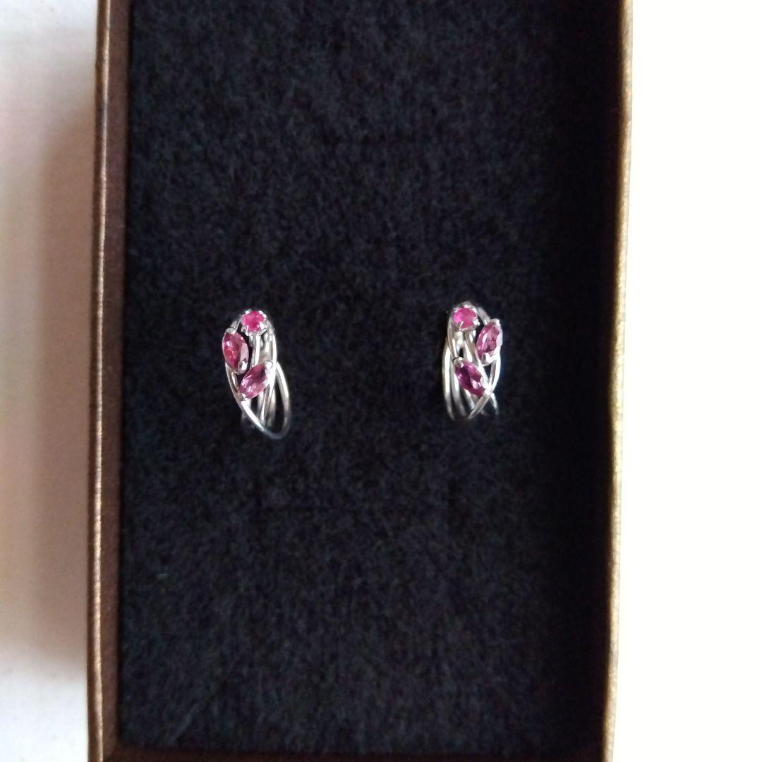 K14WG ピンクストーンのフープピアス