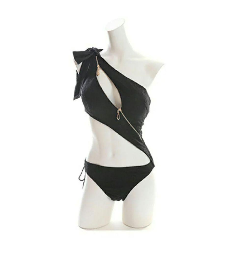 ROBEdeFLEURSGlossy 総レース×バストジップデザインスイムウエア