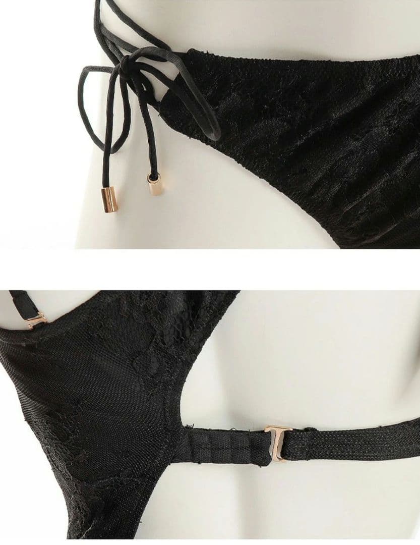 ROBEdeFLEURSGlossy 総レース×バストジップデザインスイムウエア