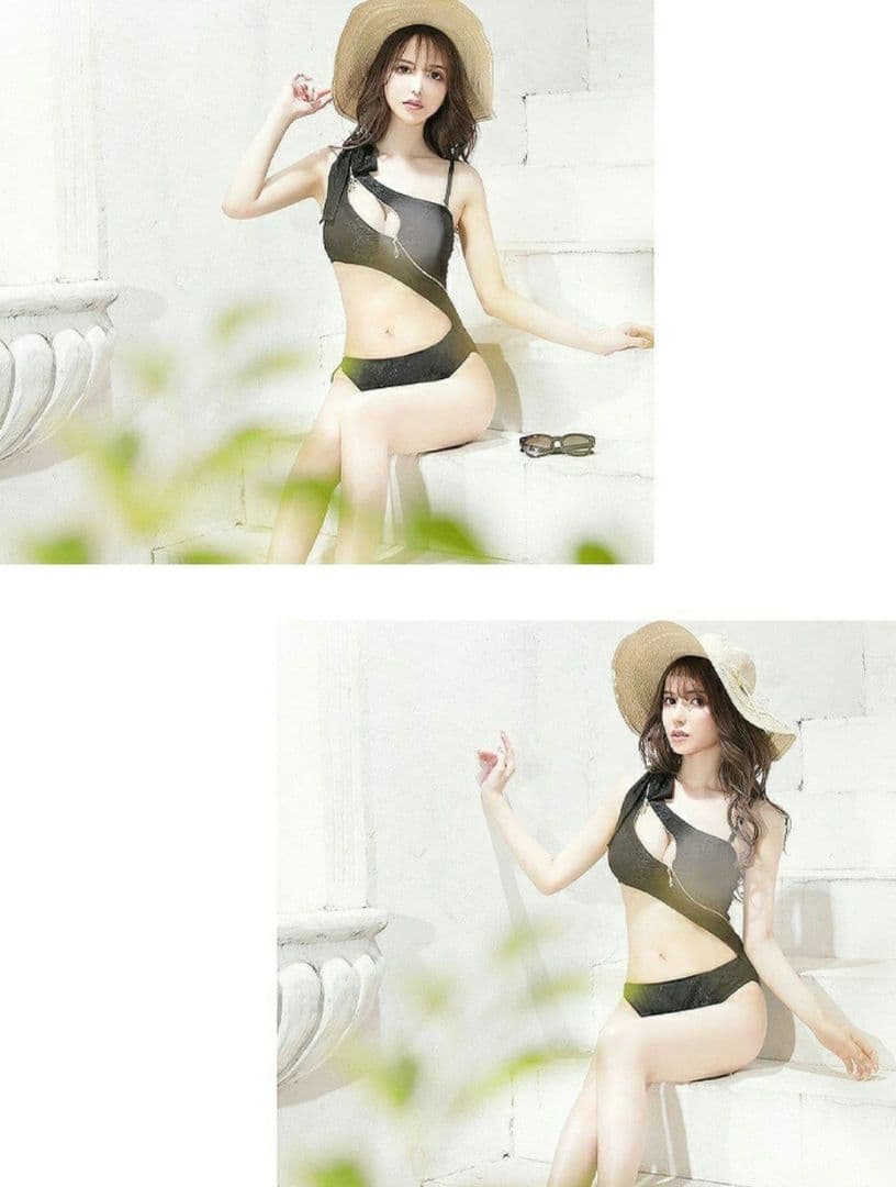 ROBEdeFLEURSGlossy 総レース×バストジップデザインスイムウエア