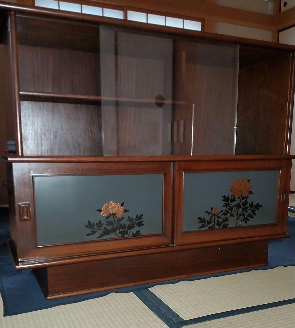 【送料込み】花柄装飾の木製レトロ茶箪笥