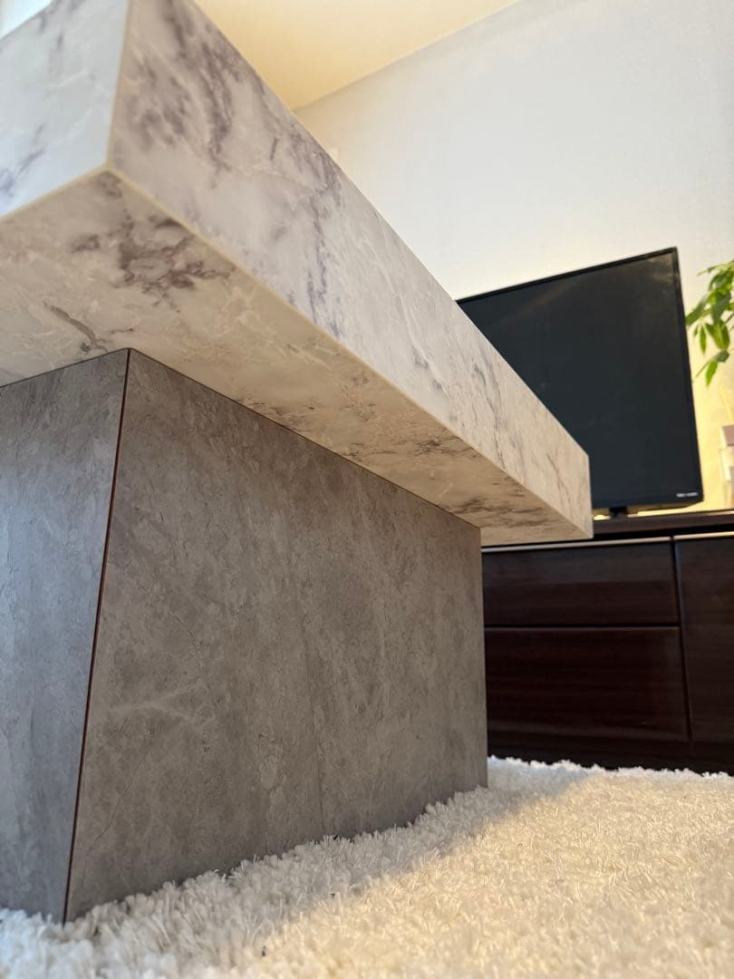 ローテーブル センターテーブル　大理石✖︎コンクリート調　シンプルデザイン