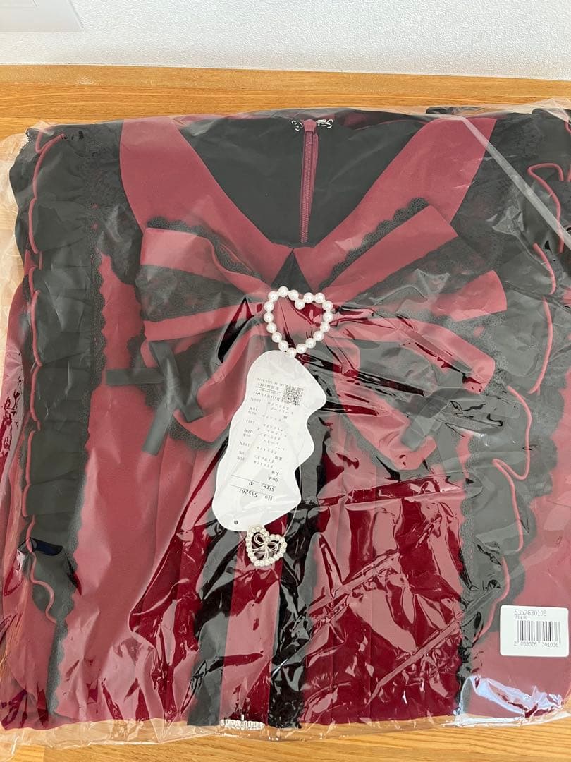 バラレースパールリボンハートビジューワンピース（ボルドー４Lサイズ）