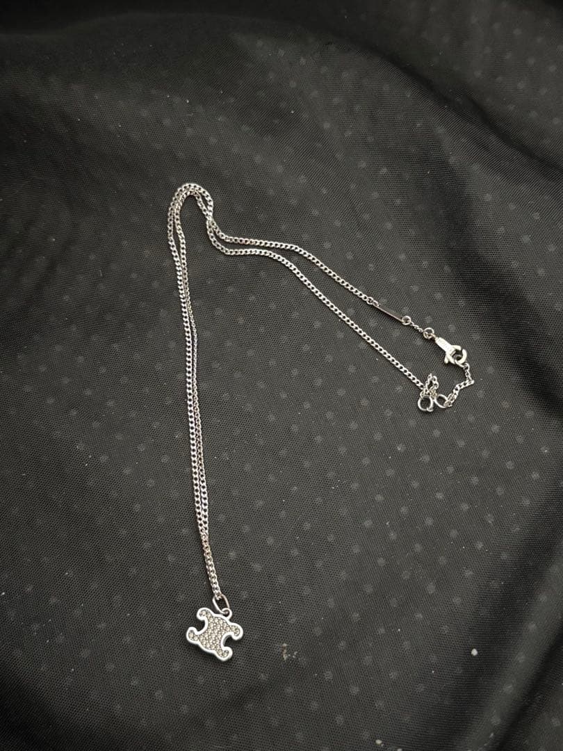 美品 セリーヌ トリオンフ ラインストーン ネックレス シルバー