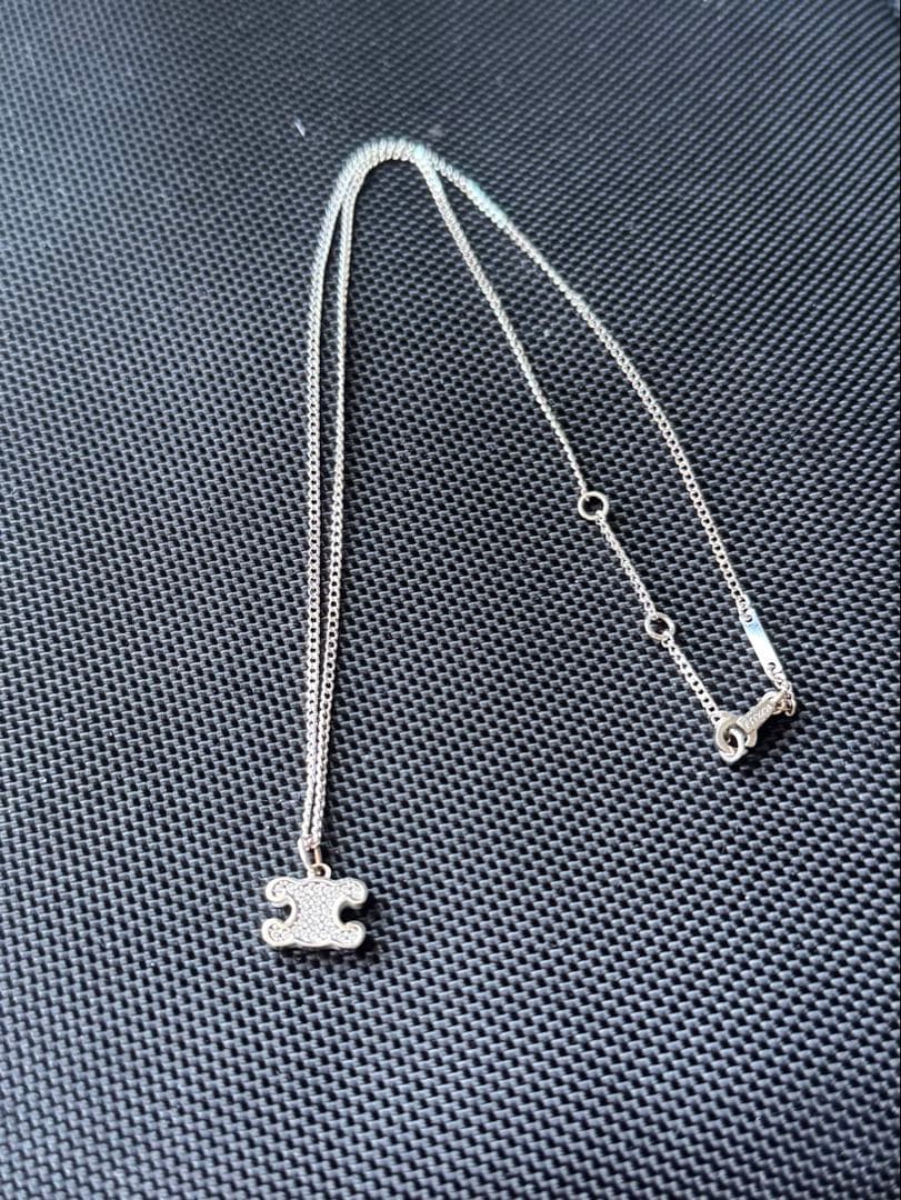 美品 セリーヌ トリオンフ ラインストーン ネックレス シルバー