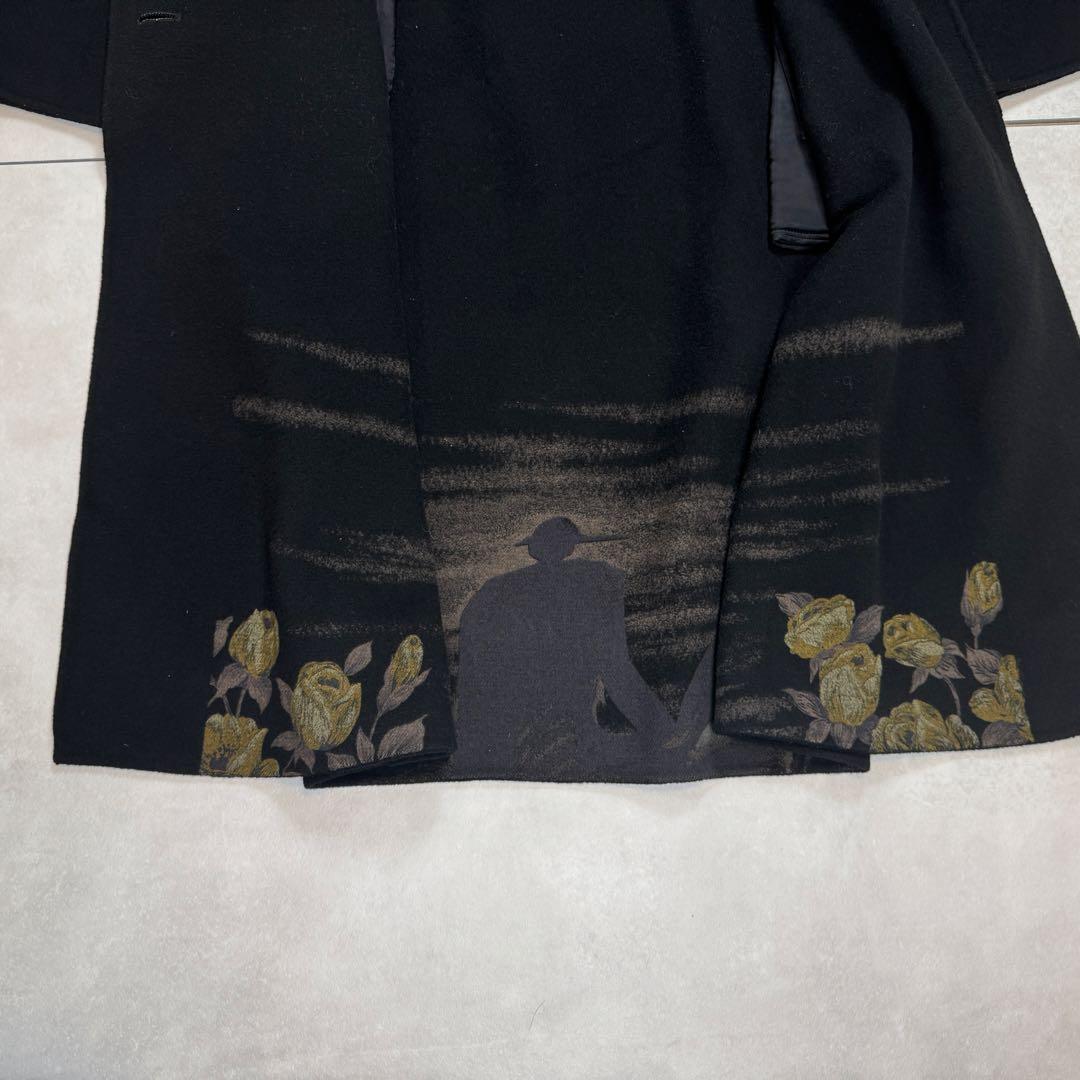 カシミヤ ロングコート 裏地デザイン柄 ウール 黒