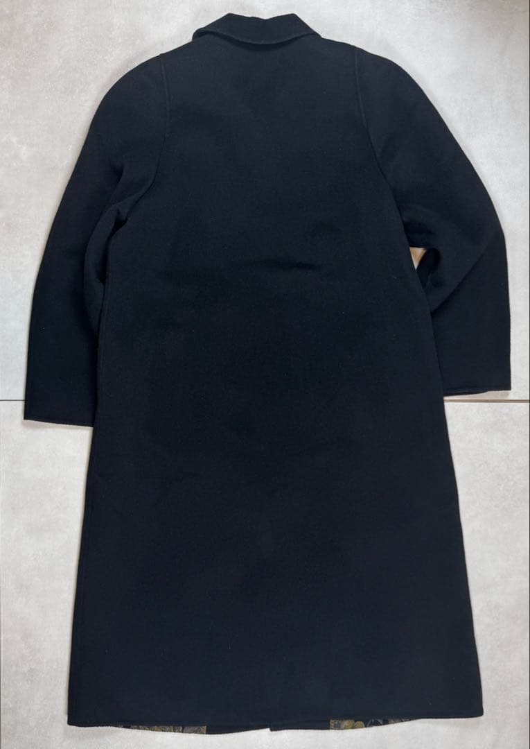 カシミヤ ロングコート 裏地デザイン柄 ウール 黒