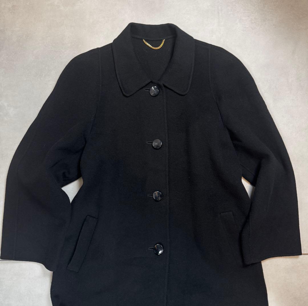 カシミヤ ロングコート 裏地デザイン柄 ウール 黒
