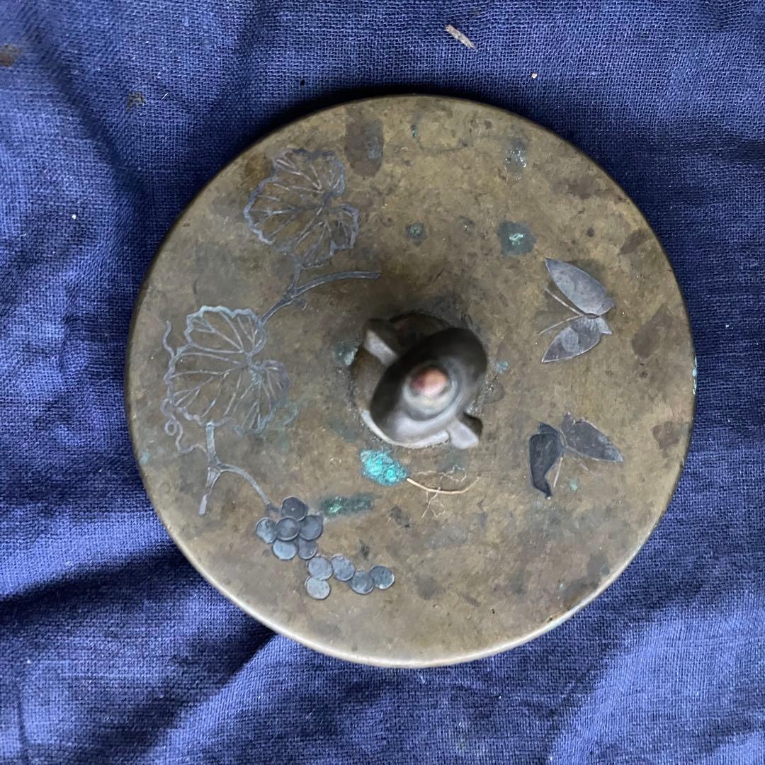 時代物 鉄瓶 葡萄文 銀色象嵌 古道具 茶道具 観賞用