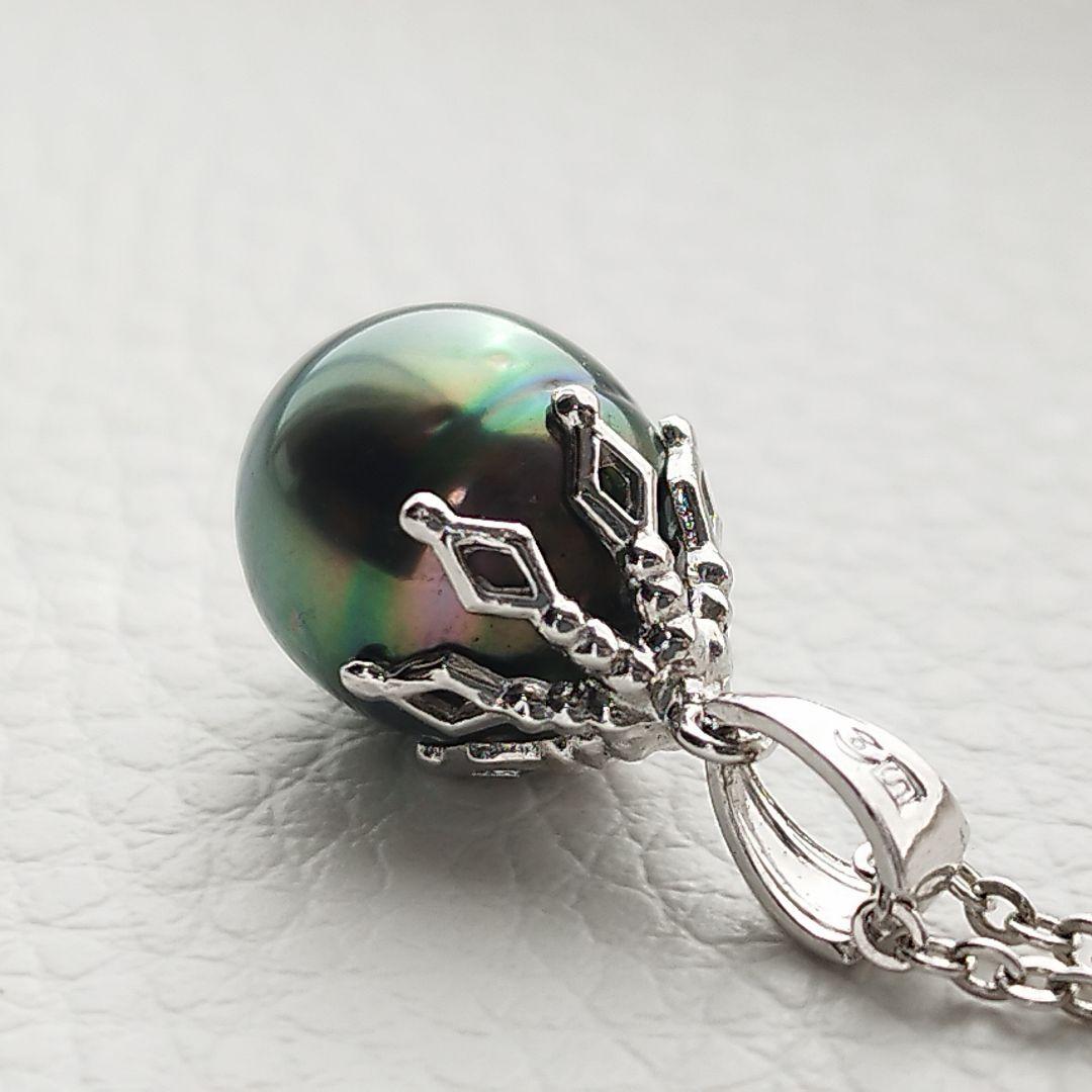 【美品】タサキ　黒蝶真珠　パールネックレス　10mm　チェーン社外品