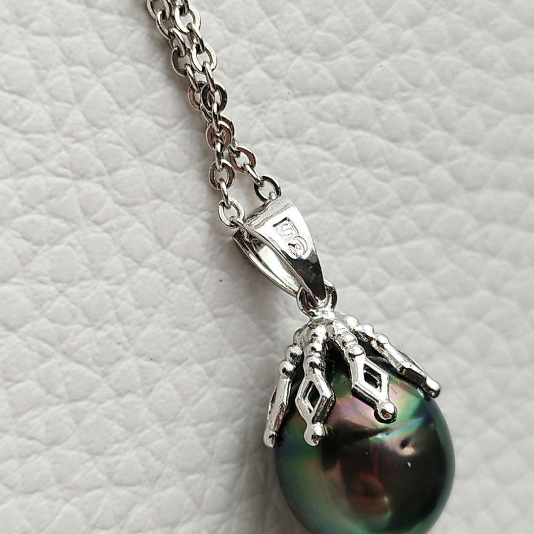 【美品】タサキ　黒蝶真珠　パールネックレス　10mm　チェーン社外品