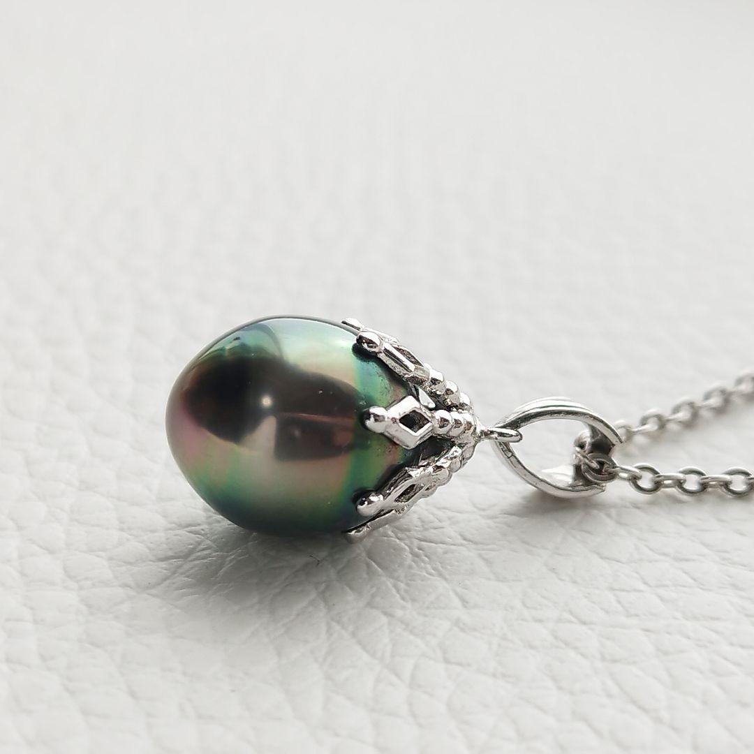 【美品】タサキ　黒蝶真珠　パールネックレス　10mm　チェーン社外品