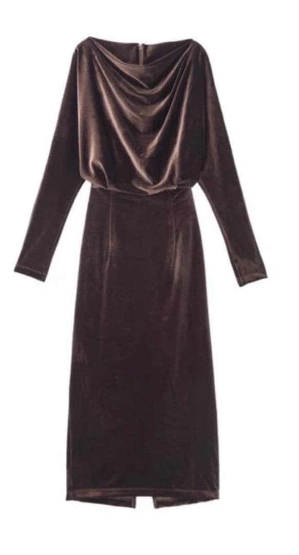 完売品！poláura グロッシーベロアドレープドレス ブラウン