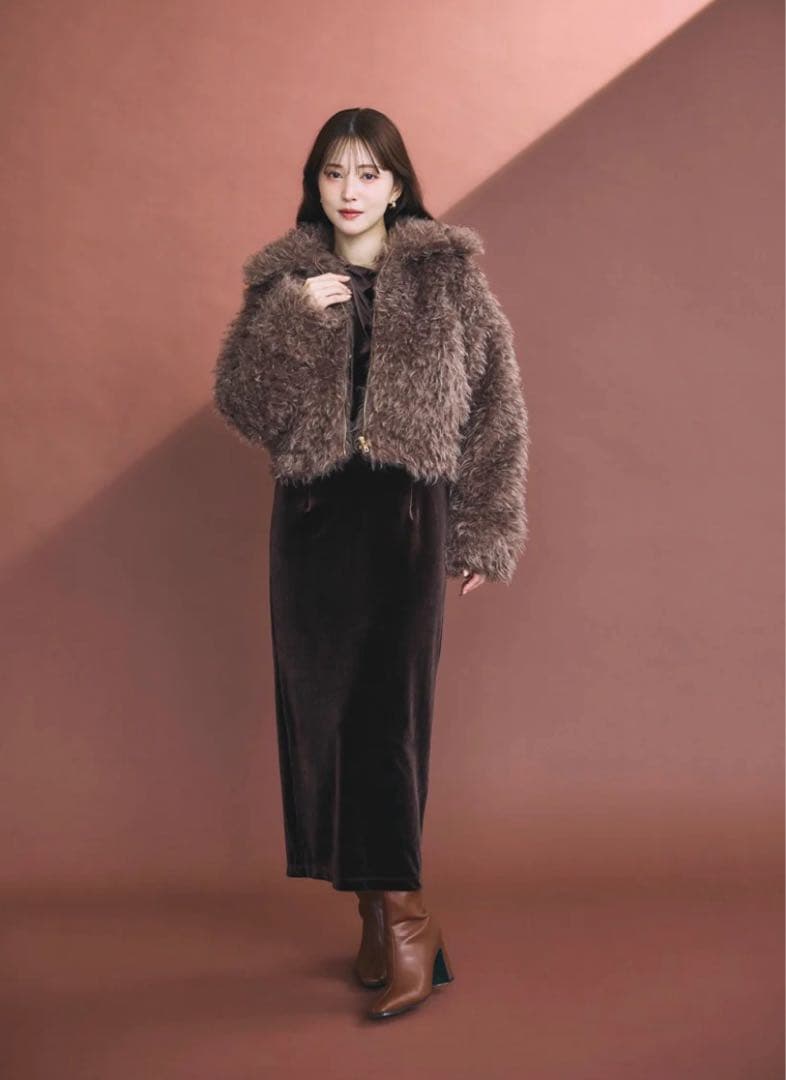 完売品！poláura グロッシーベロアドレープドレス ブラウン