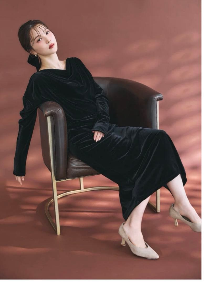 完売品！poláura グロッシーベロアドレープドレス ブラウン