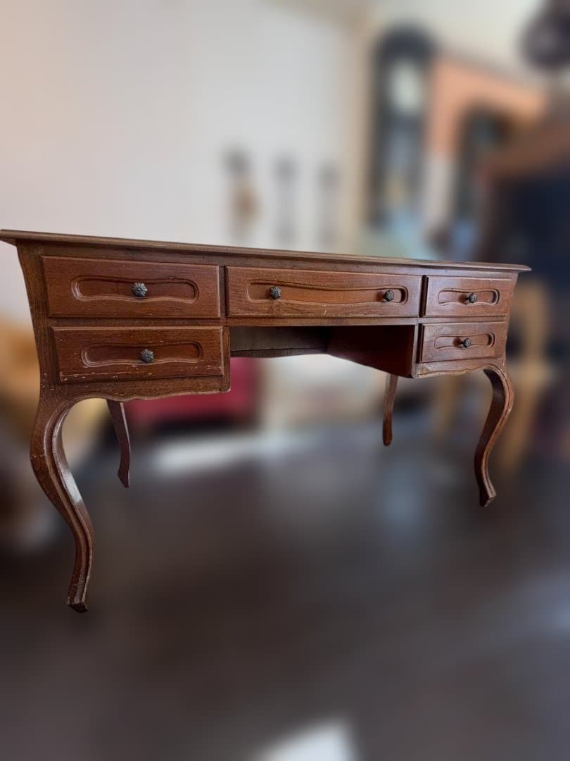 アンティーク調 木製デスク 両袖机 猫脚 引き出し6杯 クラシック 書斎机 作業