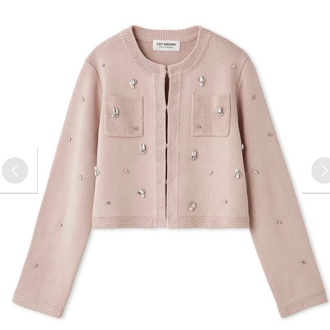 早い者勝ち❗️未使用タグ付き❗️マルチビジューノーカラーニットジャケット　完売日❤️