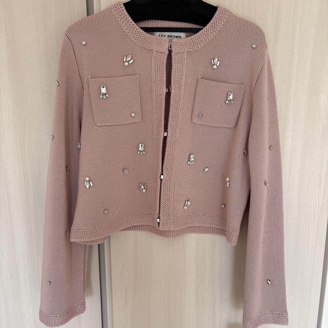 早い者勝ち❗️未使用タグ付き❗️マルチビジューノーカラーニットジャケット　完売日❤️