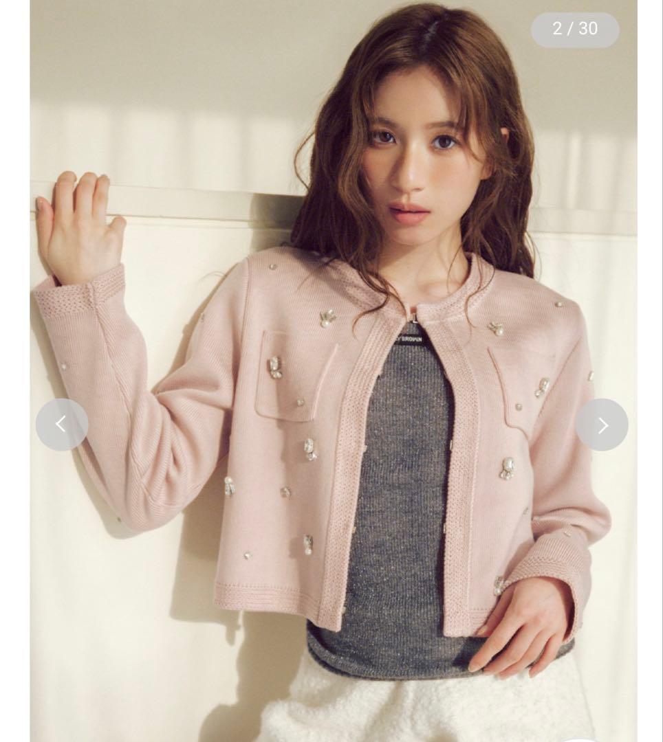 早い者勝ち❗️未使用タグ付き❗️マルチビジューノーカラーニットジャケット　完売日❤️