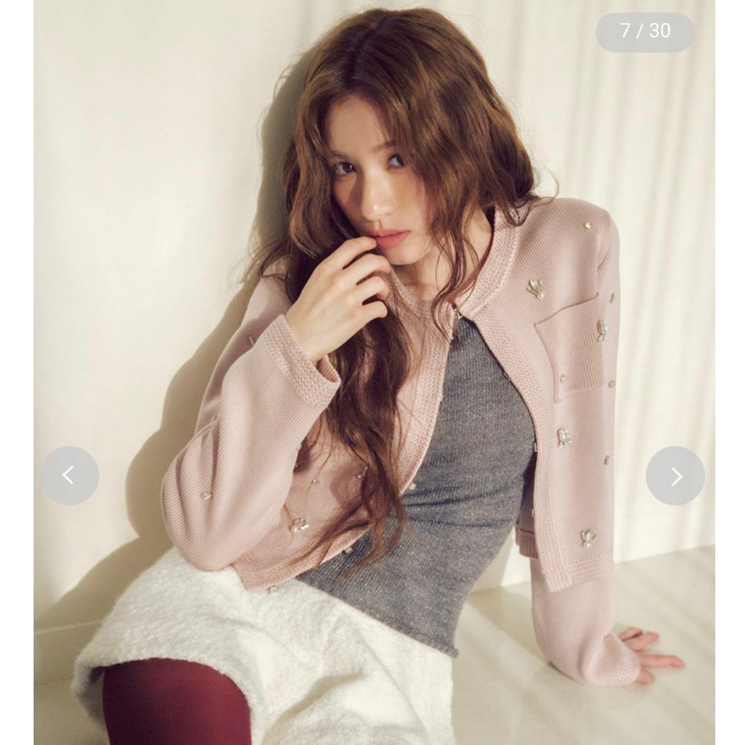 早い者勝ち❗️未使用タグ付き❗️マルチビジューノーカラーニットジャケット　完売日❤️