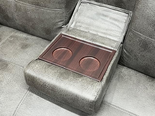 ソファーベッド　グレー　小テーブル付き　レザーファブリック　ソファ　新品