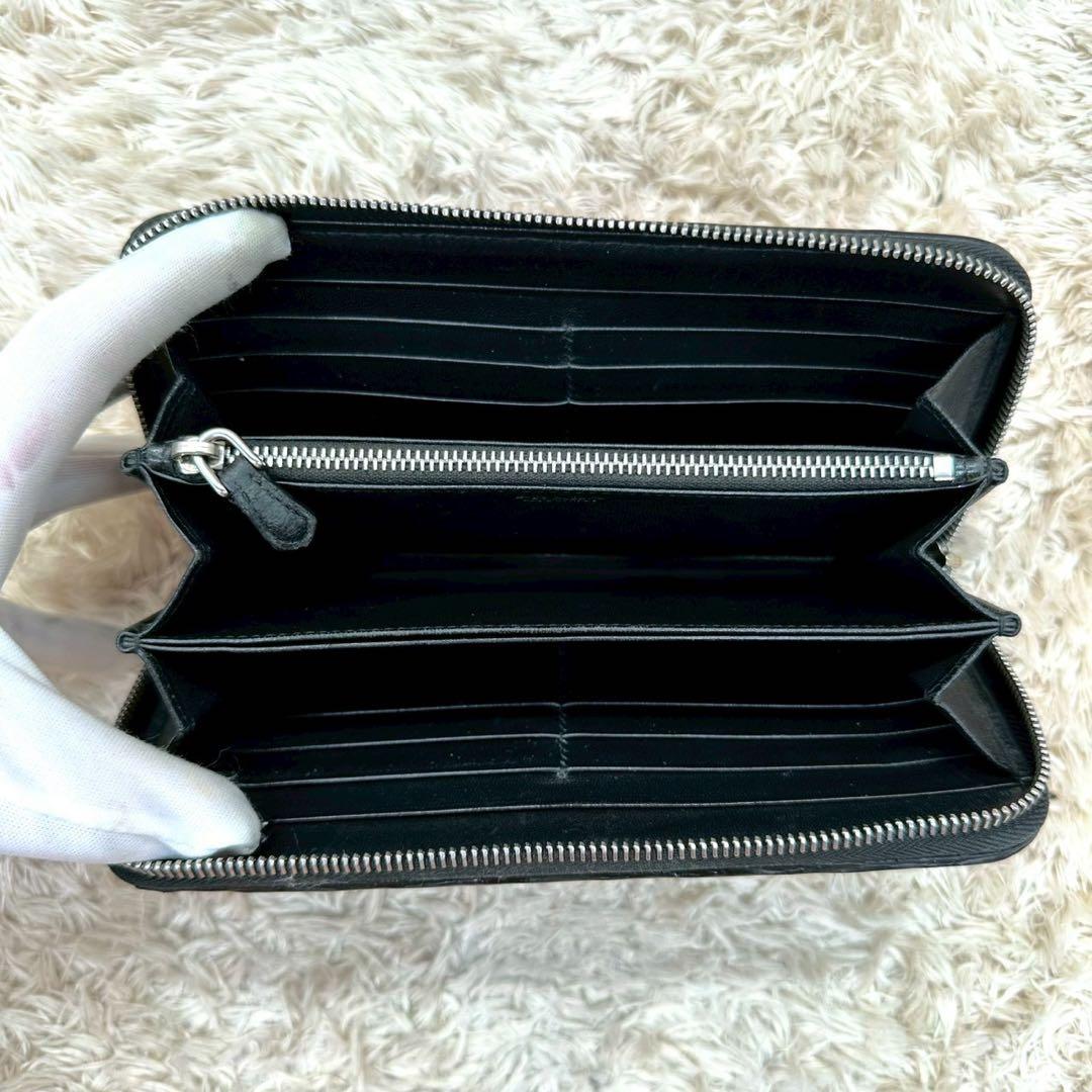 【美品】プラダ 長財布 ラウンドファスナー ブラック ダイアグラム シルバーロゴ