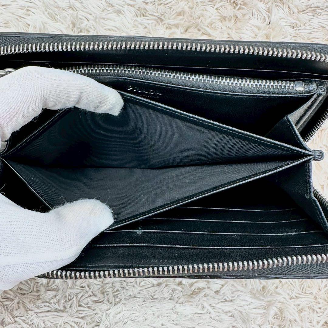 【美品】プラダ 長財布 ラウンドファスナー ブラック ダイアグラム シルバーロゴ