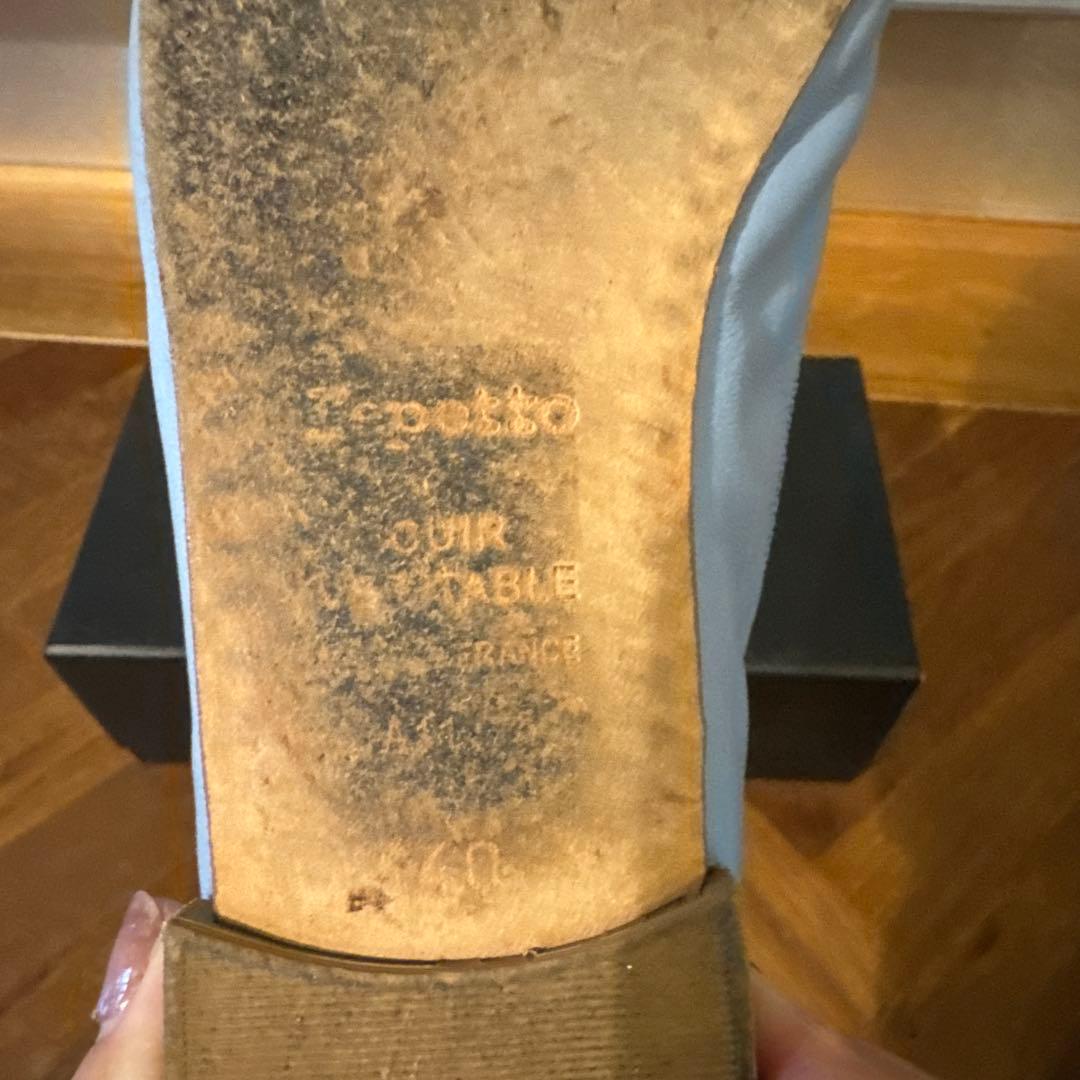 repetto 水色 リボン付きバレエシューズ40