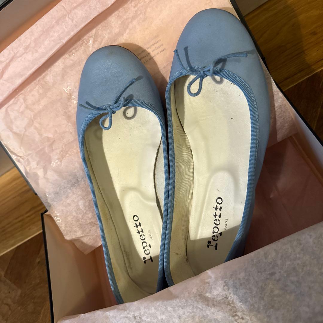 repetto 水色 リボン付きバレエシューズ40