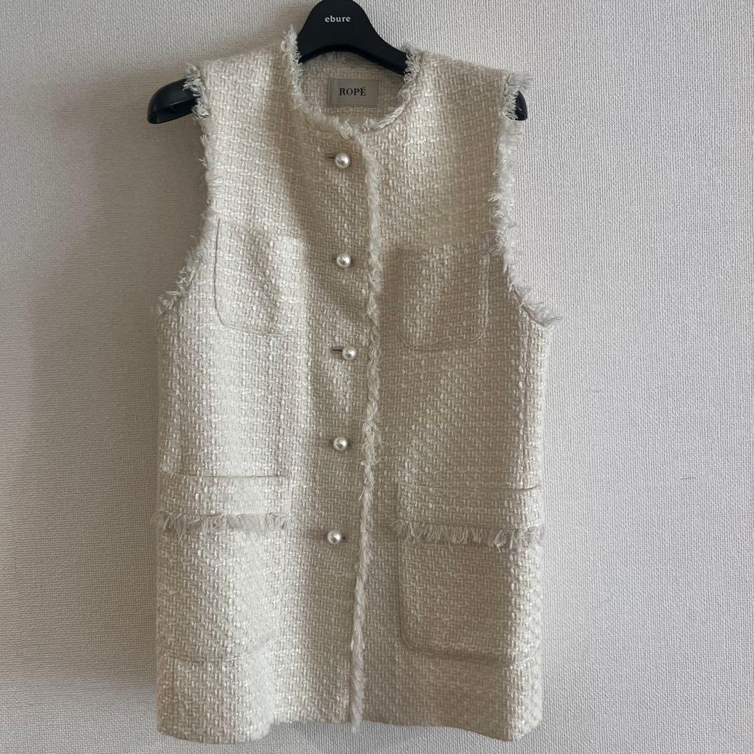 ROPÉ ミックスツイード ノーカラージレベスト