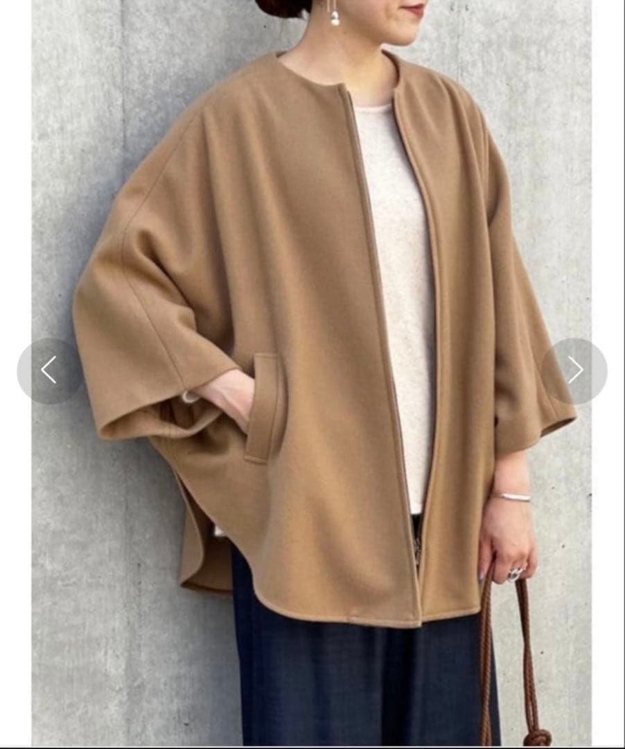 美品＊BEARDSLEY ウールポンチョコート　ビアズリーキャメル　近年モデル